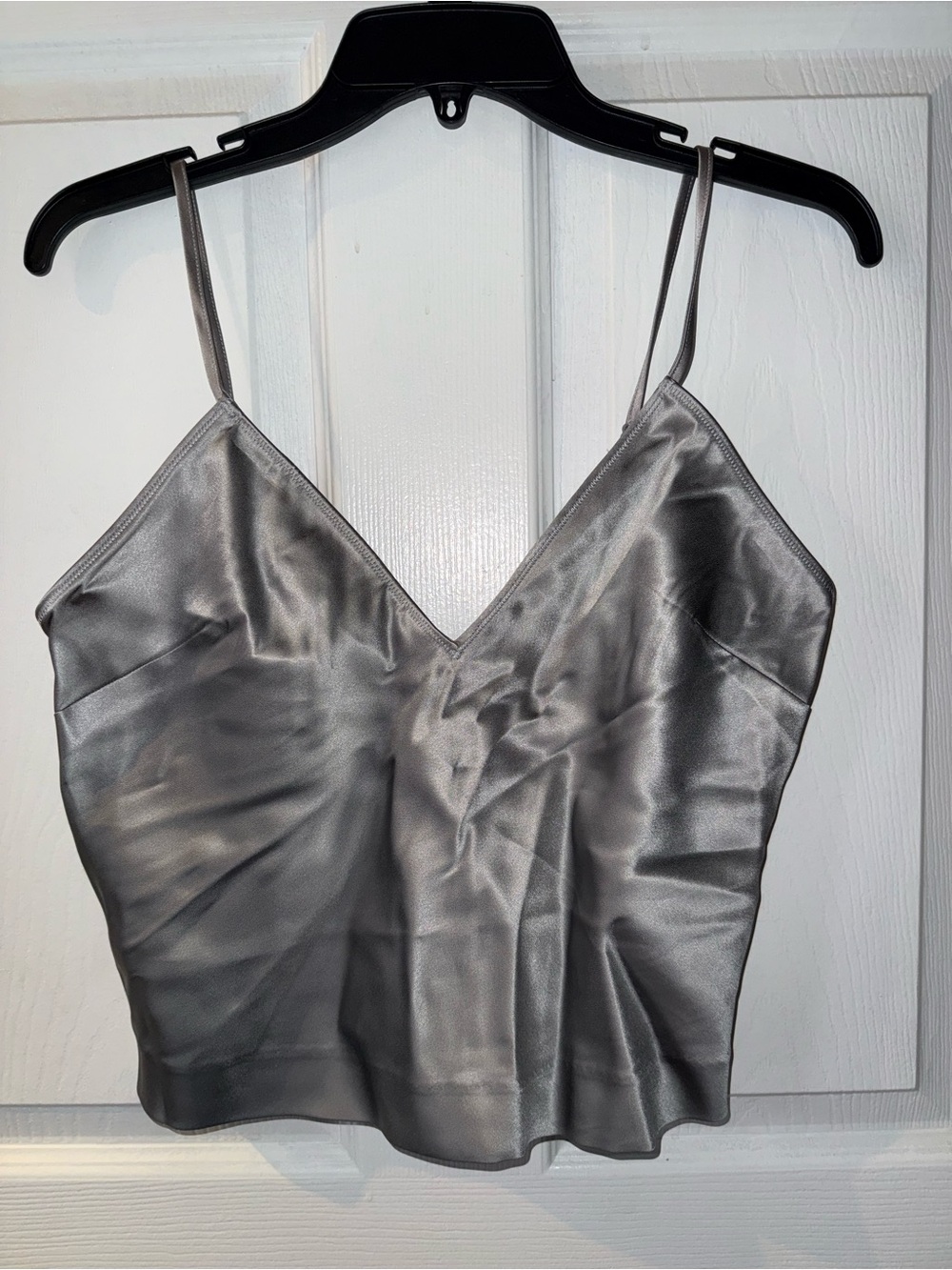 SKIMS Silver Satin V-Neck Camisole Top